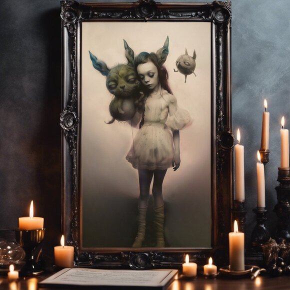 Girl With Monsters Antique Portrait | Dark Fantasy Art - Picture 3 of 3